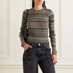 RE/DONE Sweater Top Womens Sz XS 100% Wool Grey Space Dye Ribbed Knit Jumper